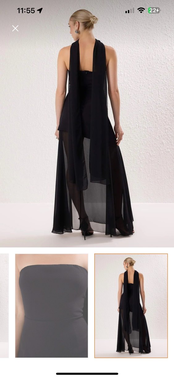 Siyah straplez yırtmaçlı elbise - Görsel 4