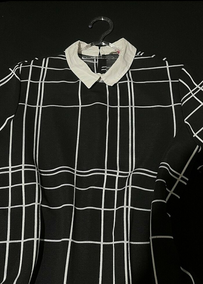 Ekoseli Siyah Midi Goth Elbise - Görsel 2