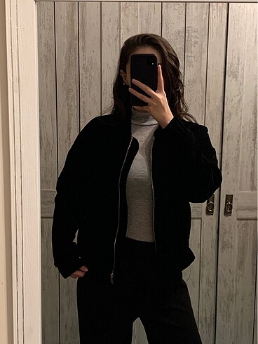 l Beden siyah Renk Mango kadife bomber ceket