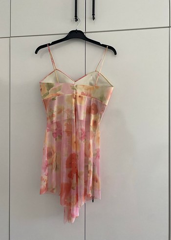 Abiye Pembe Drapeli İnce Askılı Crop