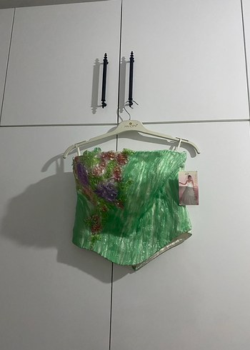 Yeşil Straplez Drapeli Mini Büstiyer