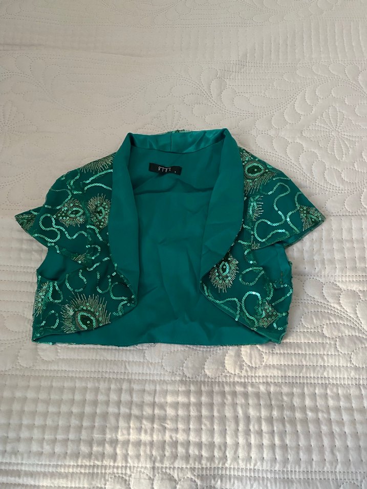 Nakışlı Turkuaz Kız Bolero - Görsel 2