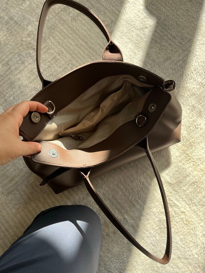 Acı kahve Deri Tokalı Kadın Çanta - Görsel 3