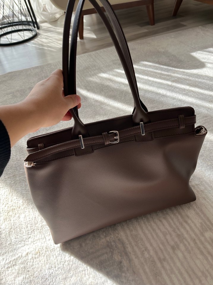 Acı kahve Deri Tokalı Kadın Çanta - Görsel 5