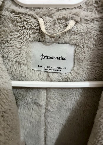 Stradivarius marka kısa mont  Kürk Detaylı ekru Süet Kadın Ceket - Görsel 3