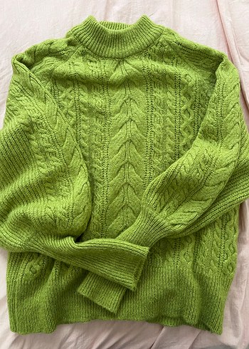 Kadın Yeşil Örgü Boğazlı Kazak - Görsel 3