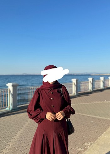 m Beden Tocuche bordo balon kol tesettür elbise