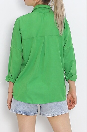 l Beden Oversize Yeşil Gömlek