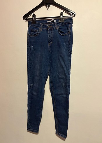 Kadın Mavi Bol Kesim Denim Pantolon