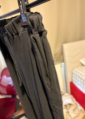 s Beden siyah Renk Siyah Keten Salaş Midi Kadın Spor Pantolon