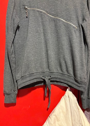 s Beden Fermuarlı Gri Kadın Sweatshirt