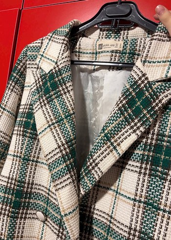 m Beden Yeşil Ekose Mini Kadın Blazer Ceket