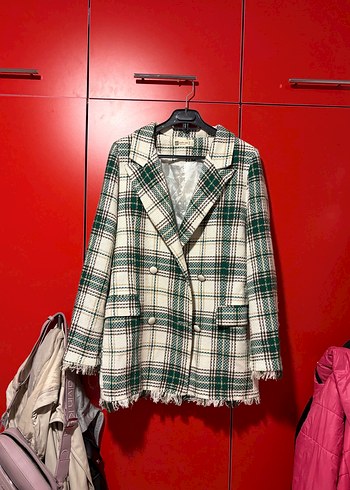 Yeşil Ekose Mini Kadın Blazer Ceket