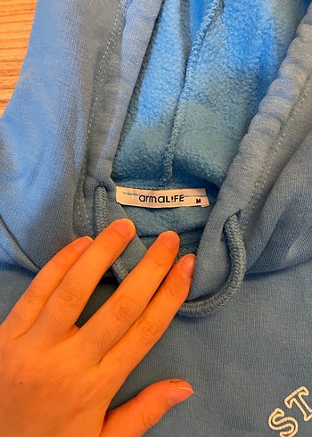 Armalife Mavi Kapüşonlu Baskılı Oversize Sweatshirt
