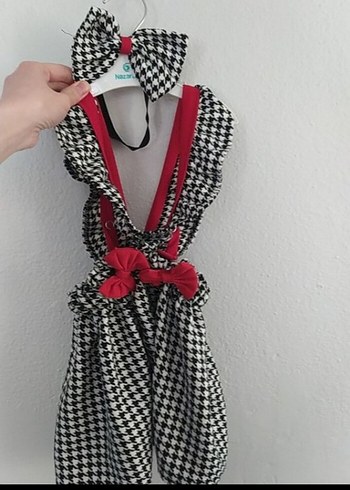 9-12 Ay Beden kırmızı Renk Kız Bebek Slopet Bluz Şapka Bandana Seti
