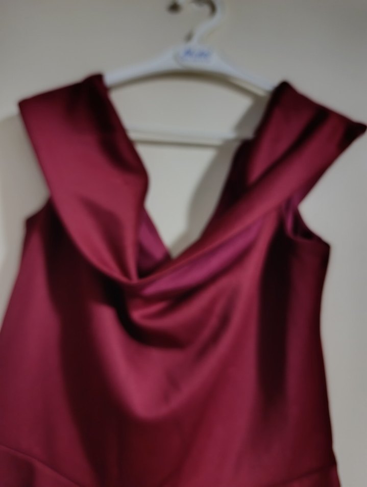 Bordo Drapeli Midi Abiye Elbise - Görsel 3