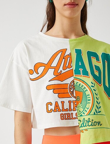 m Beden yeşil Renk Koton Asimetrik Crop