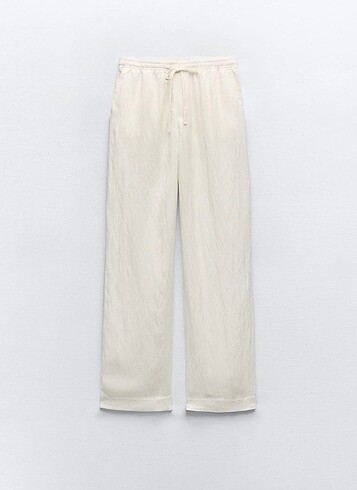 Zara Düz Kesim Chino Beyaz Keten Pantolon