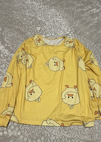 Sarı Baskılı Uzun Kollu  Pijama Takımı - Görsel 2