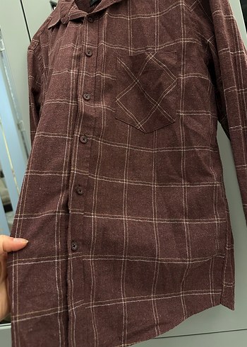 TRENDYOLMAn Erkek Kareli Bordo Düğmeli  Keten Gömlek - Görsel 4