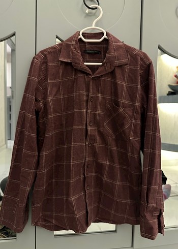 TRENDYOLMAn Erkek Kareli Bordo Düğmeli  Keten Gömlek - Görsel 2