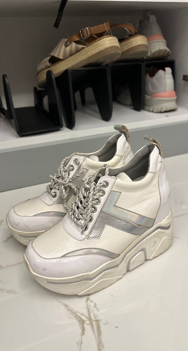 DGN Beyaz 6cm Dolgu Topuklu Bağcıklı Kadın Spor Ayakkabı - Görsel 2