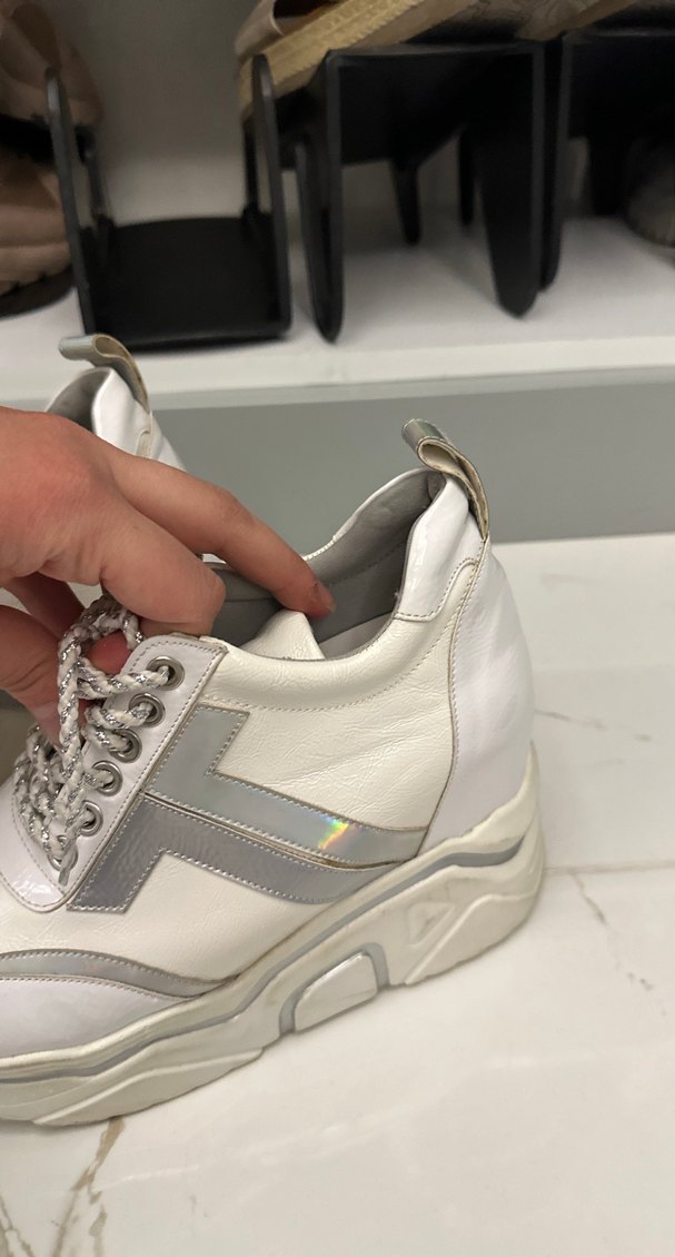 DGN Beyaz 6cm Dolgu Topuklu Bağcıklı Kadın Spor Ayakkabı - Görsel 4