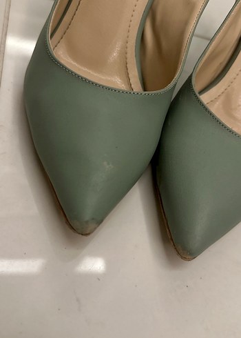 Su Yeşili Fiyonklu Bej Stiletto Kadın Topuklu Ayakkabı - Görsel 3