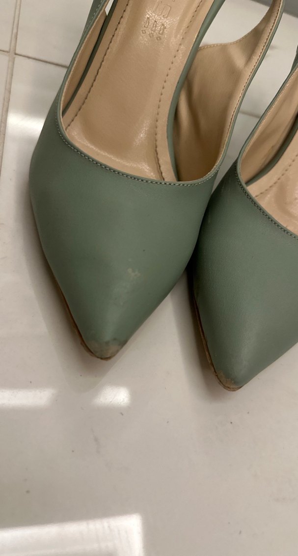 Su Yeşili Fiyonklu Bej Stiletto Kadın Topuklu Ayakkabı - Görsel 3