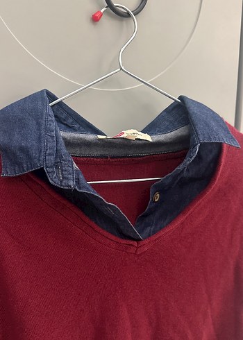 KOTON Bordo Pamuklu Düğmeli Kot Yaka Kadın Triko Kazak - Görsel 2