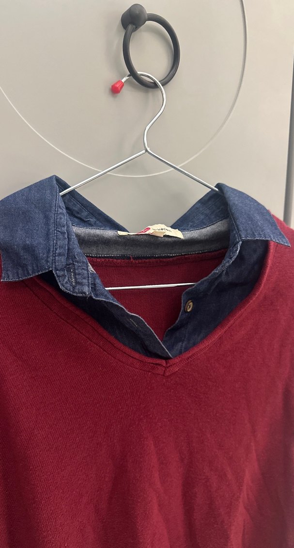 KOTON Bordo Pamuklu Düğmeli Kot Yaka Kadın Triko Kazak - Görsel 2