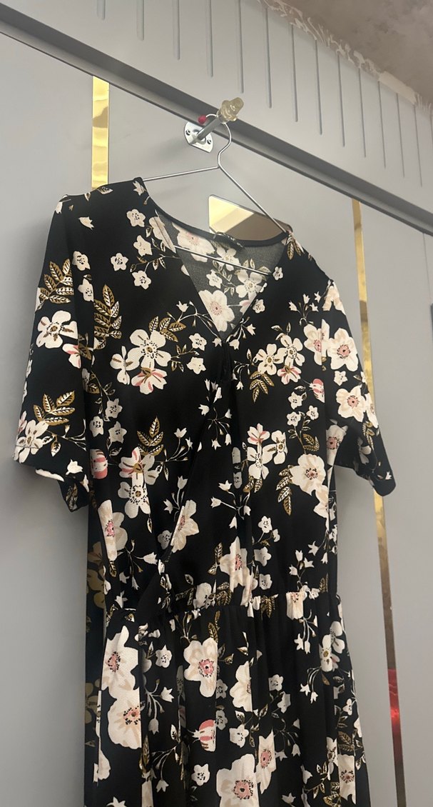 Siyah Çiçekli Bohem Uzun Tulum - Görsel 2