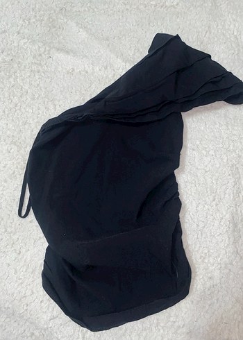 Siyah Asimetrik Straplez Mini Bluz - Görsel 4