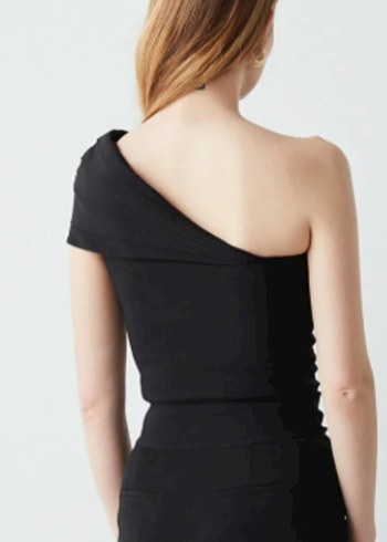 Siyah Asimetrik Straplez Mini Bluz - Görsel 3