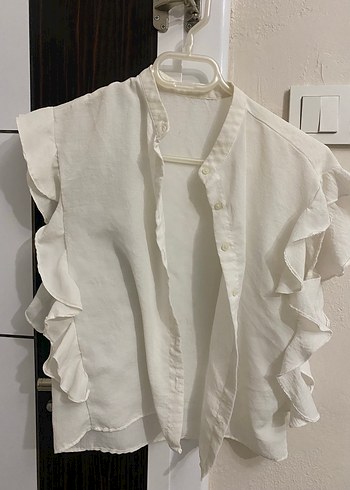 Fırfırlı Kolsuz Beyaz Gömlek - Görsel 2