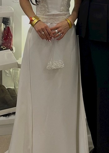 Beyaz Straplez Uzun Düz Gelinlik - Görsel 2