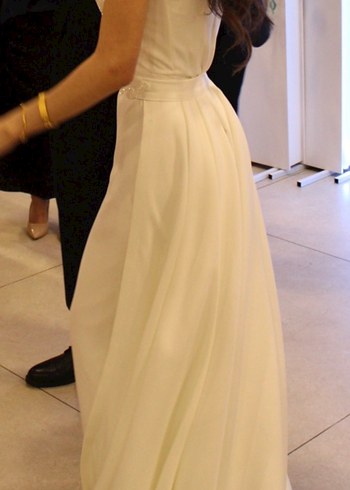 Beyaz Straplez Uzun Düz Gelinlik - Görsel 5