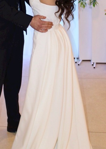 Beyaz Straplez Uzun Düz Gelinlik - Görsel 3