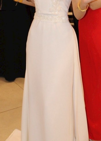 Beyaz Straplez Uzun Düz Gelinlik - Görsel 4