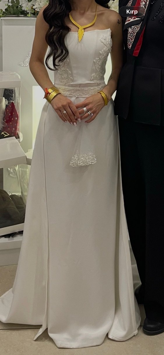 Beyaz Straplez Uzun Düz Gelinlik - Görsel 2