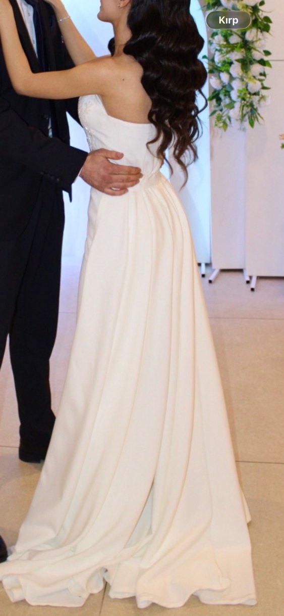 Beyaz Straplez Uzun Düz Gelinlik - Görsel 3