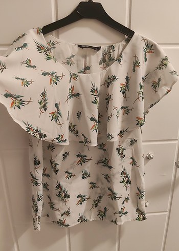 Beyaz Desenli Kayık Yaka Bohem Bluz - Görsel 2