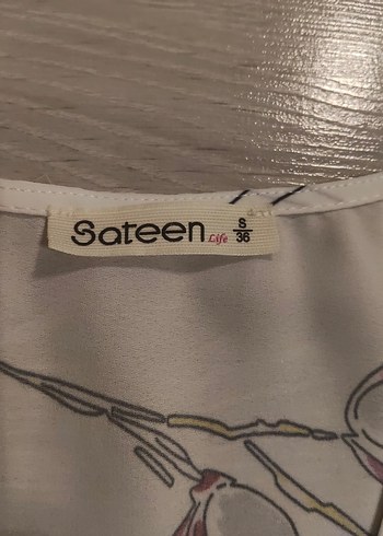 V Yaka Desenli Kısa Kollu Bohem Bluz - Görsel 4