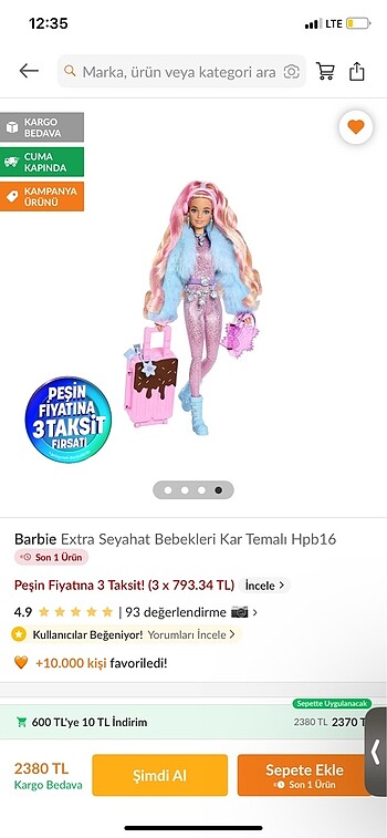 Beden BARBİE EXTRA SEYAHAT BEBEK KAR TEMALI