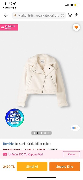 Bershka BERSHKA KÜRKLÜ BİKER CEKET