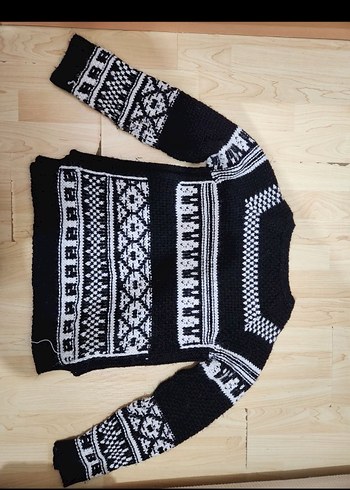 Bohem Etnik Desenli Siyah Triko Kazak - Görsel 6