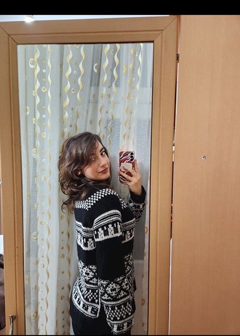 Bohem Etnik Desenli Siyah Triko Kazak - Görsel 2