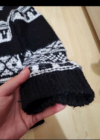 Bohem Etnik Desenli Siyah Triko Kazak - Görsel 7