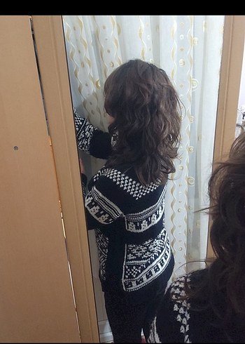 Bohem Etnik Desenli Siyah Triko Kazak - Görsel 3