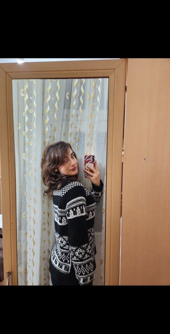 Bohem Etnik Desenli Siyah Triko Kazak - Görsel 2